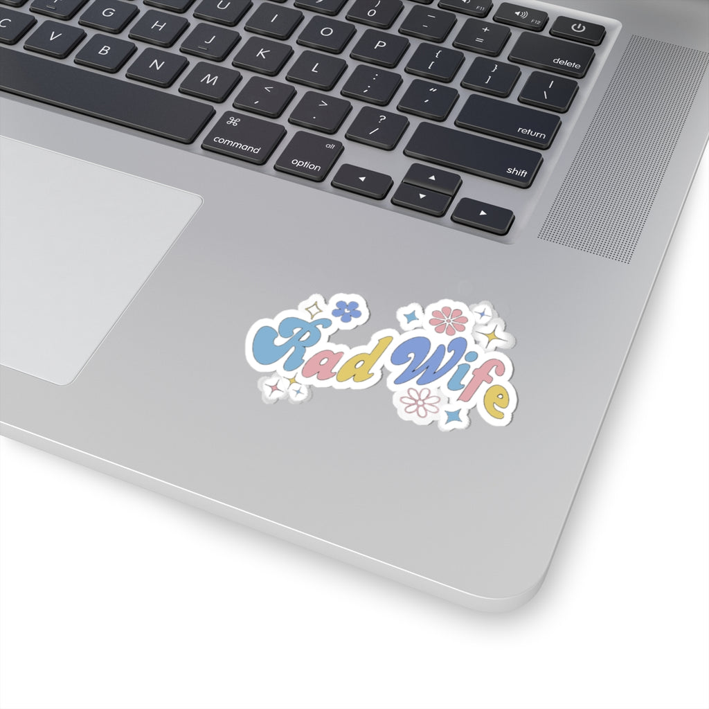 Rad Wife Kiss-Cut Sticker — Cute Pastel Floral Laptop Decal for Wives