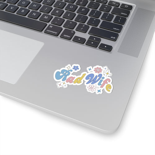 Rad Wife Kiss-Cut Sticker — Cute Pastel Floral Laptop Decal for Wives
